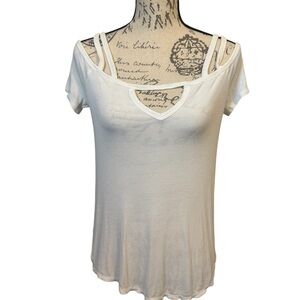 American Eagle Soft & Sexy Rib White Off-Shoulder Short Sleeve Blouse Size M